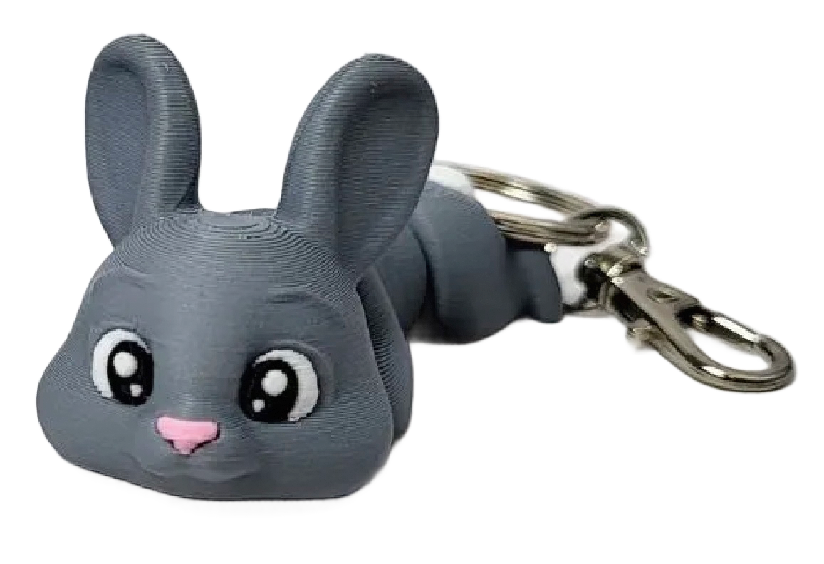 3D-Schlüsselanhänger Hase grau – Originalproduktfoto, Made in Germany