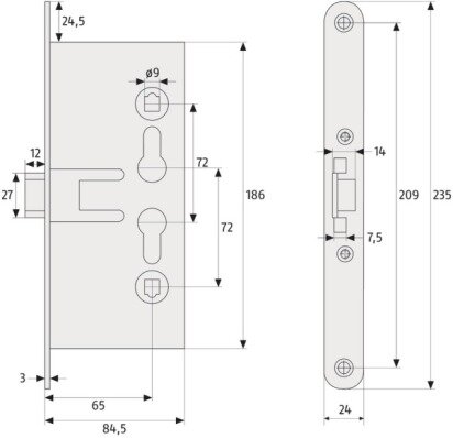 ABUS EFS65 robustes Einsteckschloss für Feuerschutztüren – Produktdetail