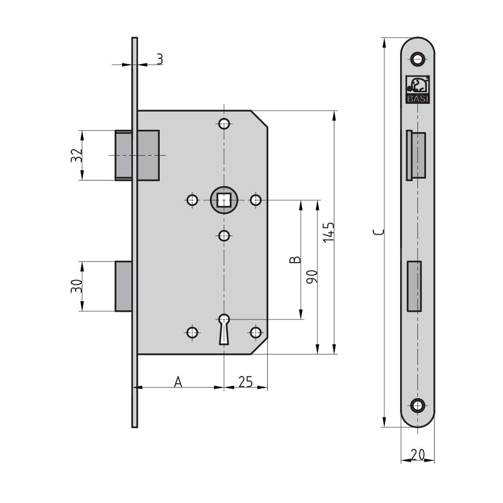 BASI ES 246 Einsteck-Zimmertürschloss BB, 55/72/8 mm rechts – Produktdetail