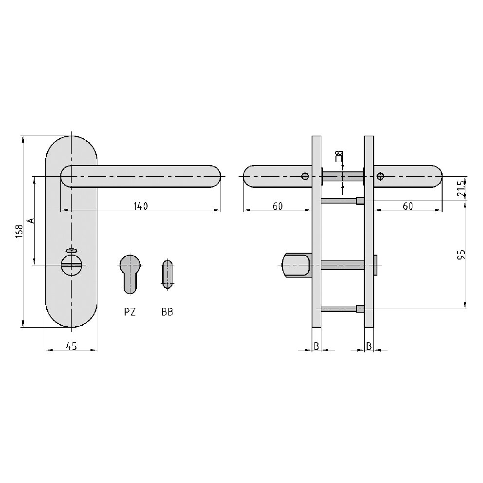 BASI ZB 3800 Edelstahl WC-Drückergarnitur DIN-links – Produktdetail