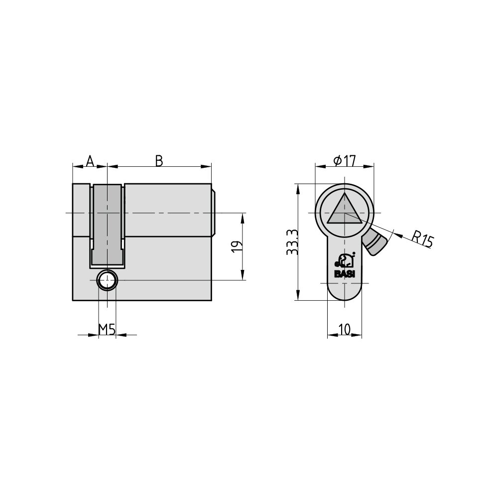 Dreikant-Halbzylinder 10/30 mm, Dreikant 8mm innenliegend – Ansicht 2