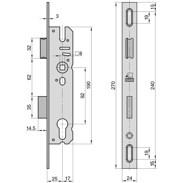 Einsteck-Rohrrahmenschloss ES 958L, Dorn 25mm – Produktdetail