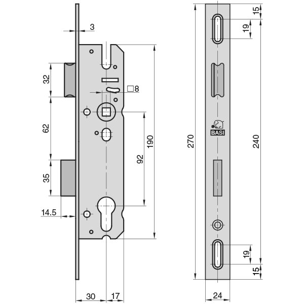 Einsteck-Rohrrahmenschloss ES 958L, Dorn 30mm – Produktdetail