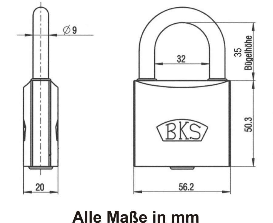 Hangschloss BKS belvius Messing – Ansicht 3