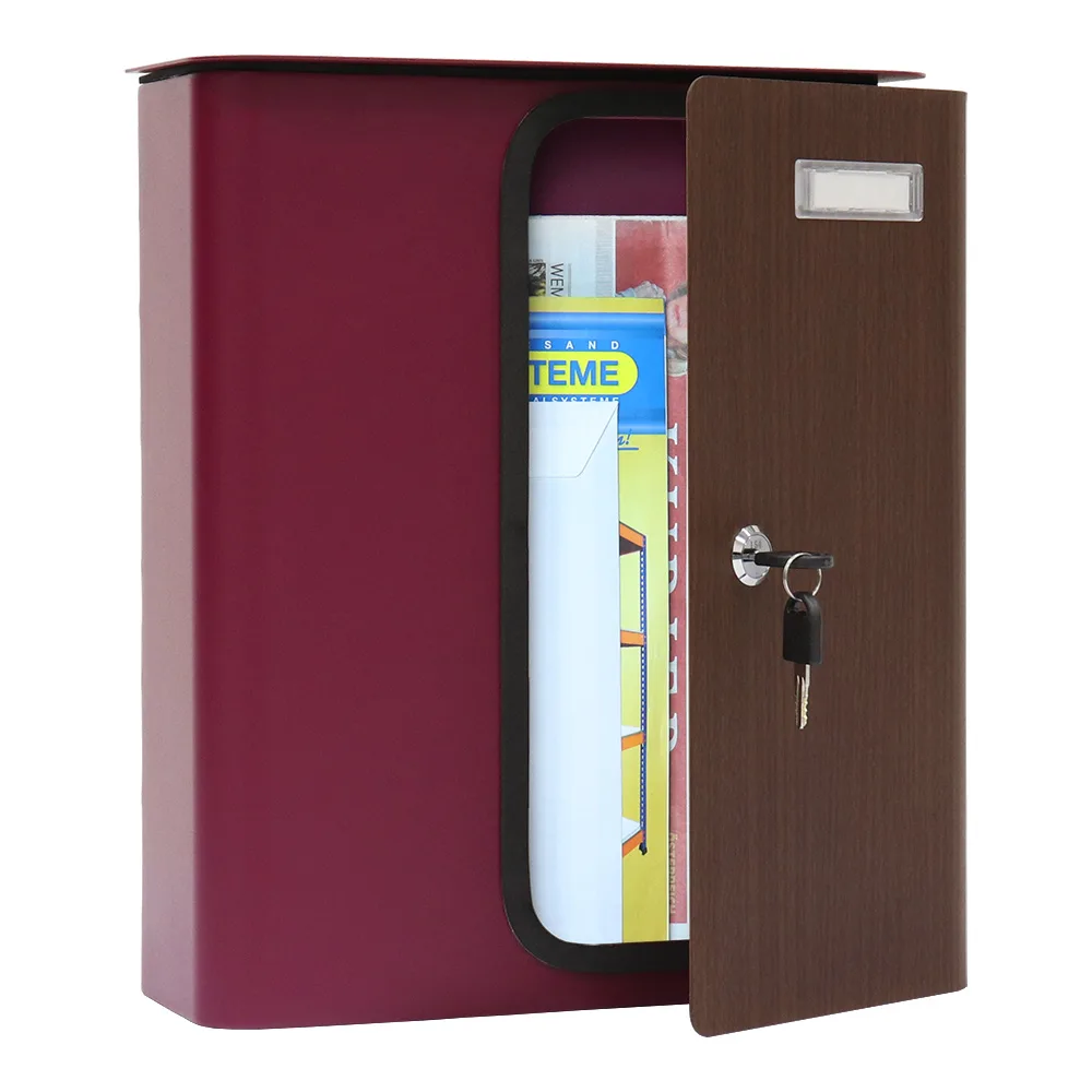 Rottner Briefkasten Splashy Korpus berry Tür Holzoptik – Ansicht 2