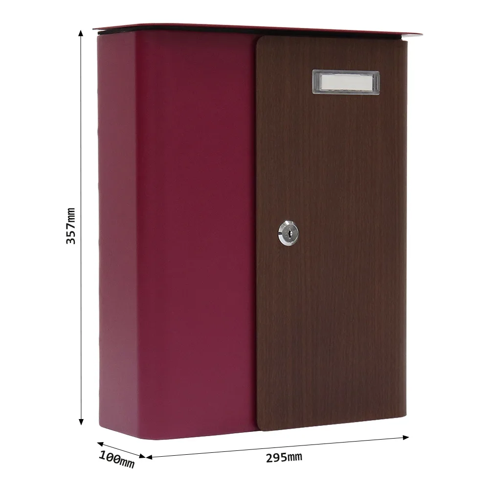 Rottner Briefkasten Splashy Korpus berry Tür Holzoptik – Ansicht 5