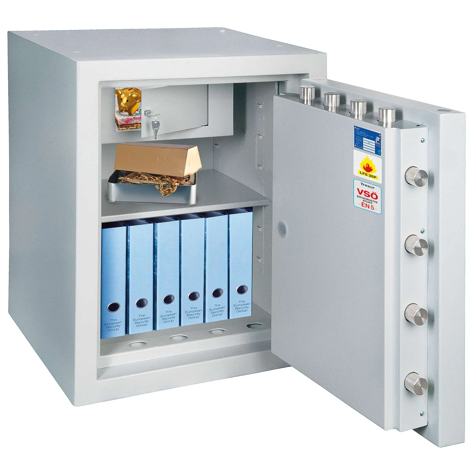 Rottner feuersicherer Wertschutzschrank EN5 Resort 65 IT FIRE PREMIUM Doppelbartschloss lichtgrau – Ansicht 1